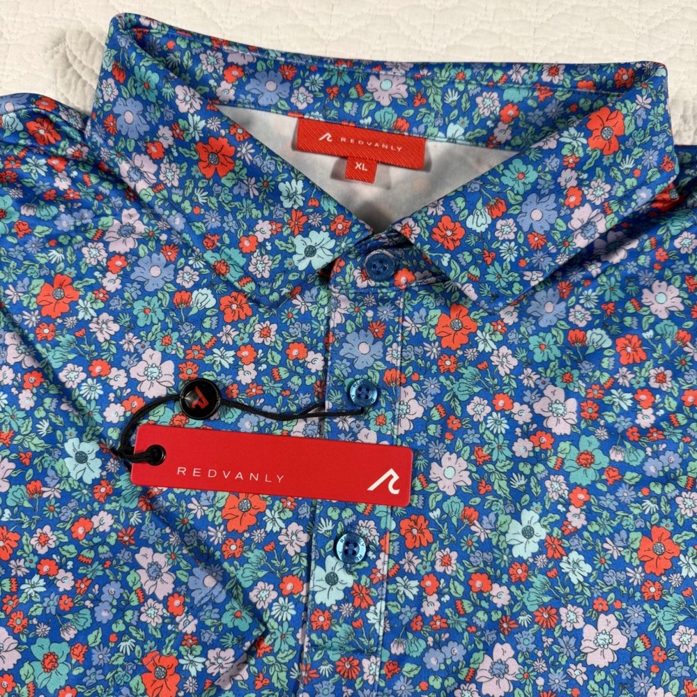 REDVANLY Louis Polo Mens XL Marine Multi Floral Athletic Luxury Golf Shirt NWT